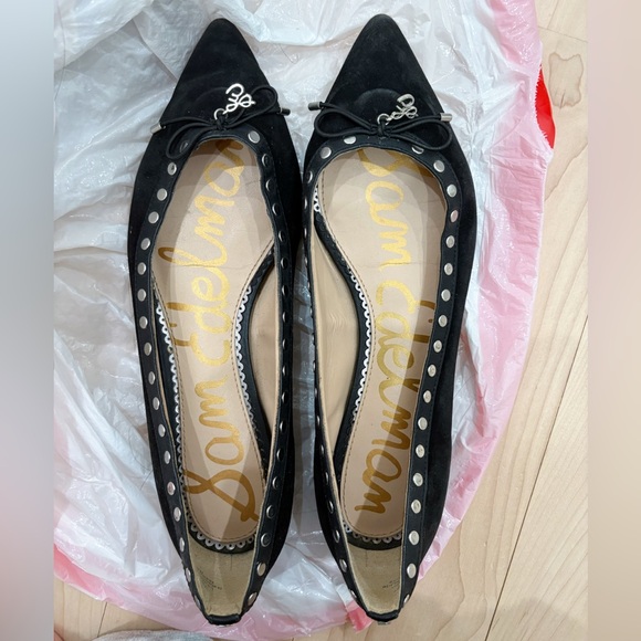 Sam Edelman Black Stud-Trim Suede Ballet Flats - Picture 2 of 4